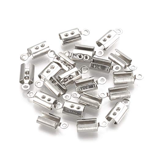 Pandahall 1000pcs Stainless Steel Fold Over Crimp Cord Ends Ribbon Clamp with Loop 10x4.5x3mm for Jewelry Making