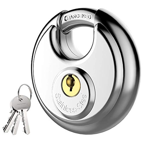 Puroma Keyed Padlock, Stainless Steel Discus Lock with 3/8-Inch Shackle for Sheds, Storage Unit, Garages and Fence
