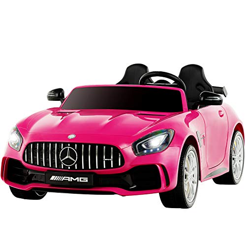 Uenjoy 2 Seater 12V Electric Kids Ride On Car Mercedes Benz AMG GTR Motorized Vehicles with Remote Control, Battery Powered, LED Lights, Wheels Suspension, Music, Horn, Compatible with Mercedes,Pink