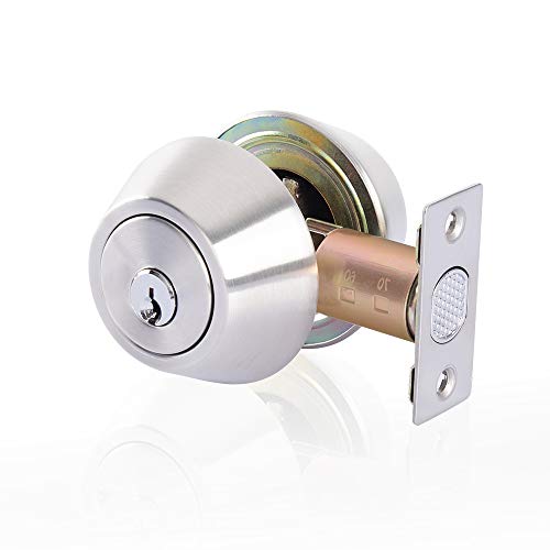 Double Cylinder Deadbolt Keyed on Both Sides, 2-Way Adjustable Deadbolt (Privacy/Passage), Satin Stainless Steel