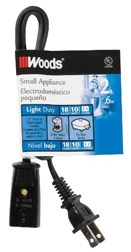 Woods 0293 Coleman Hpn Mini Replacement Extension Cord, 18/2, 2-Foot, Black