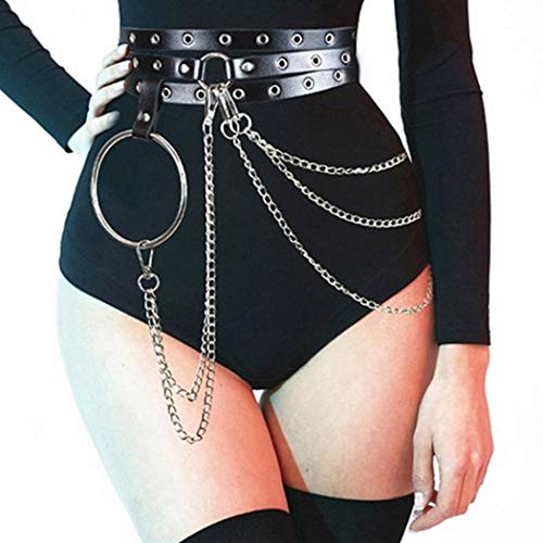 Victray Punk Leather Waist Chain Belt Beach Belly Black Body Chain Fashion Body Accessories Jewelry for Women and Girls