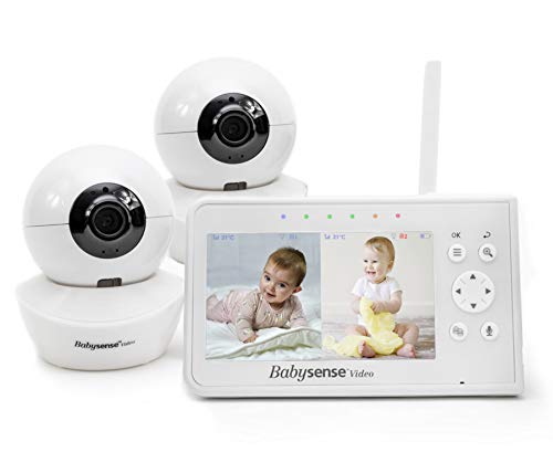 Baby Monitor, Babysense 4.3' Split Screen, Video Baby Monitor with Two Cameras and Audio, Remote PTZ, 960ft Range (Open Space), Adjustable Night Light, Two-Way Audio, Zoom, Night Vision, Lullabies