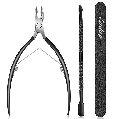 Cuticle Trimmer with Cuticle Pusher, Easkep Cuticle Remover Cuticle Nipper Professional Stainless Steel Cuticle Cutter Clipper Durable Pedicure Manicure Tools for Fingernails and Toenails Black