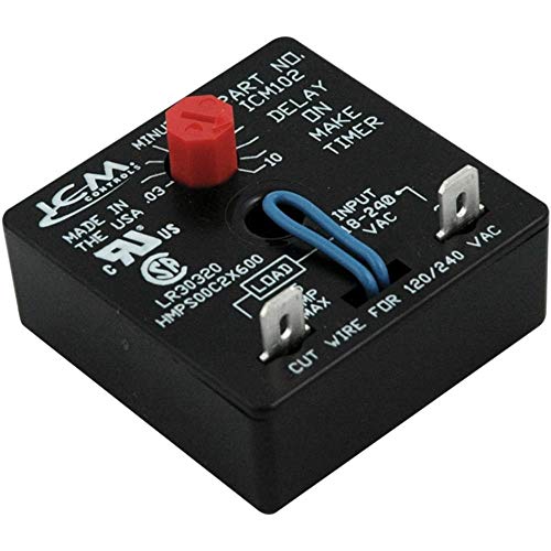 ICM Controls ICM102 Delay-On-Make Timer with 03-10 Minutes Adjustable Delay, 18-240 Vac, 1.25' Height, 2' Width 2' Length, Multicolor