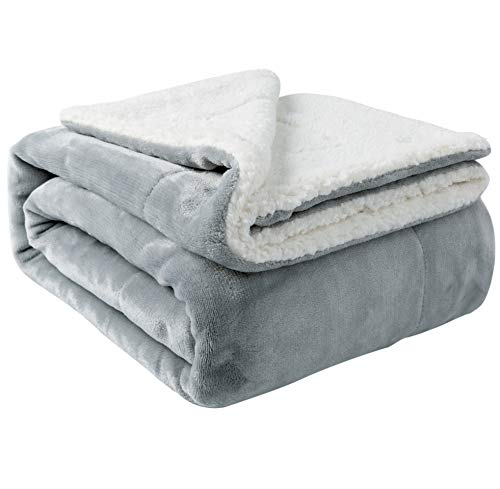 NANPIPER Sherpa Blanket Warm Blankets for Winter Super Soft Fuzzy Flannel Fleece/Wool Like Reversible Velvet Plush Couch Blanket Lightweight(Light Grey Throw Size 50'x60')