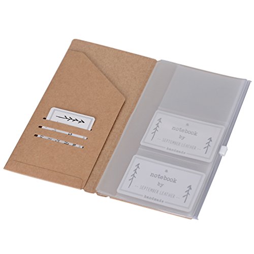 Kraft File Folder + Zipper Pouch & Card Sleeve Travel Accessories Kit fro Standard Size Travelers Notebook, 4.25'x8.25'