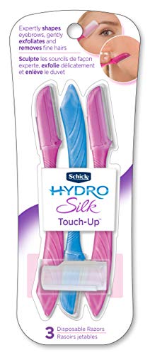 Schick Hydro Silk Touch-Up Multipurpose Exfoliating Dermaplaning Tool, Eyebrow Razor, and Facial Razor with Precision Cover, 3 Count (Packaging May Vary)