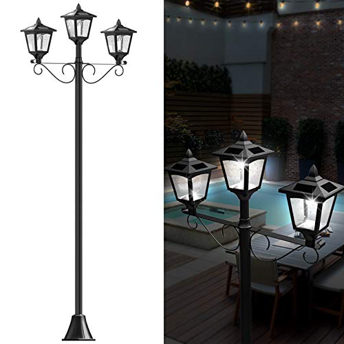 72' Solar Lamp Post Lights Outdoor, Triple-Head Street Vintage Solar Lamp Outdoor, Solar Post Light for Garden, Lawn, Planter Not Included