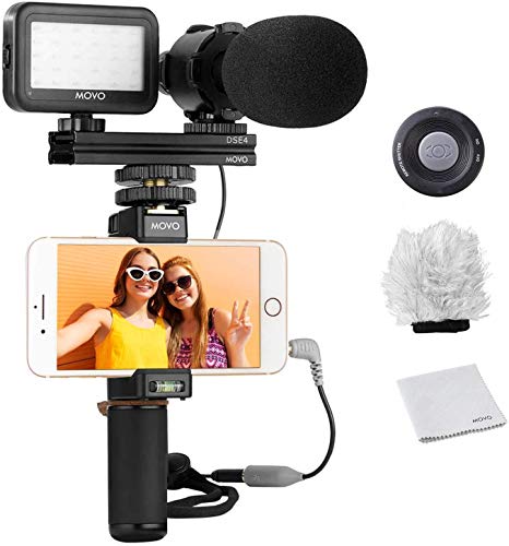 Movo Smartphone Video Rig Kit V7 with Grip Rig, Stereo Microphone, LED Light and Wireless Remote - YouTube, TikTok, Vlogging Equipment for iPhone/Android Smartphone Video Kit