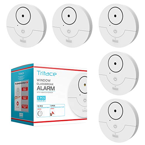 Tritace Window Alarm with Vibration Sensor - Feel Safe at Home.- Keep Burglars & Thief's Away - Detects Breaking of Glass & Opening of The Window with Force - (Set of 5), White