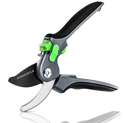 PROCIRCLE 8.6’’ Bypass Garden Pruning Shears with Heavy Duty SK5 Blade Picking and Tree Trimming Snips Hand Pruner Garden Clippers Florist Scissors Garden Tools(Silver)