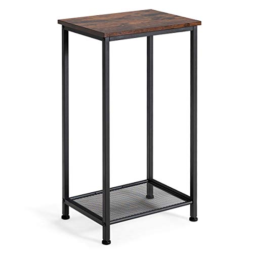 Giantex Side Table Industrial 2-Tier W/Adjustable Feet, Metal Frame and Storage Shelf Narrow Nightstand Telephone Table for Living Room, Bedroom Accent Furniture End Table (1, Rustic Brown)