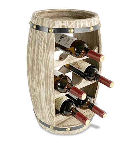 CoTa Global Modern Alexander Wine Rack - Freestanding Wooden Barrel Wine Holder for 8 Wine Bottles, Bottle Rack Floor Stand, Rustic Countertop Wine Storage Shelf Organizer for Wine Bar & Home Decor