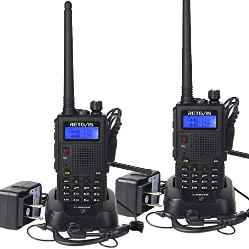 Retevis RT5 Dual Band Two Way Radio VHF UHF High Power Long Range Police Ham Car Travel Handheld Radio FM Scan VOX 2 Way Radio with Earpiece(2 Pack)