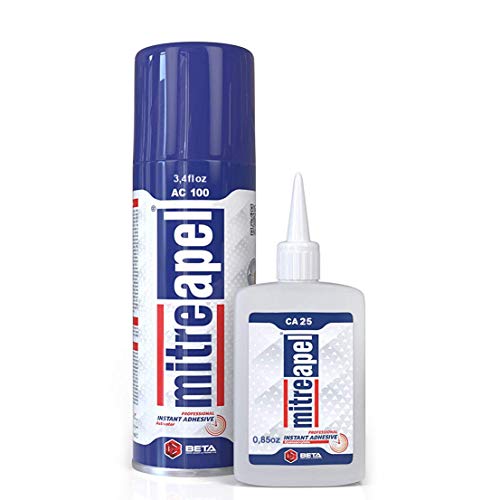 MITREAPEL Super CA Glue (0.90 oz.) with Spray Adhesive Activator (3.40 fl oz.) - Crazy Craft Glue for Wood, Plastic, Metal, Leather, Ceramic - Cyanoacrylate Glue for Crafting and Building (1 Pack)