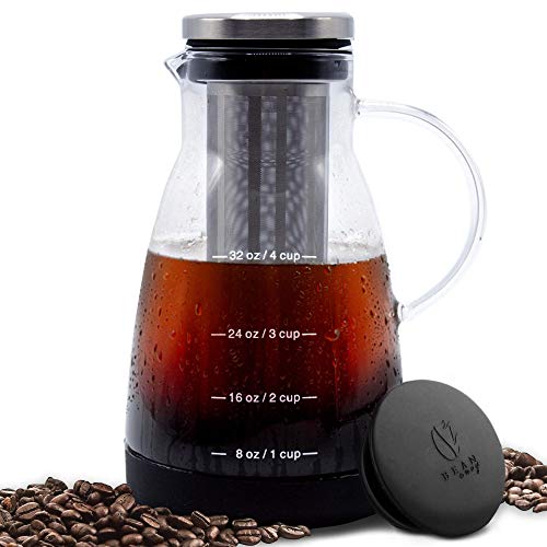 Bean Envy Cold Brew Coffee Maker - 32 oz - Premium Quality Glass - Perfect For Homemade Cold Brew and Iced Coffee - Includes Unique Non-Slip Silicone Base