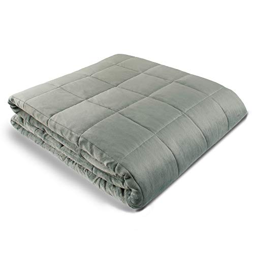 Weighted Blanket - 90' X 90' - 30-lbs - No Cover Required - Fits Queen/King Size Bed - for 120-180-lb Adult - Silky Minky Grey - Premium Glass Beads - Calming Stimulation Sensory Relaxation