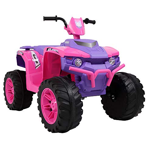 VALUE BOX Kids ATV 4 Wheeler Ride On Quad 12V Battery Powered Electric ATV Realistic Toy Car w/ 2 Speeds, Easy Button, Music, LED Lights and Horns (Pink & Purple)