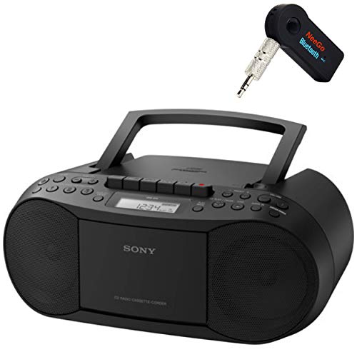 Sony Bluetooth Boombox Bundle – [2] Piece Set Includes Classic Stereo Boombox w/CD/Cassette/Radio & 3.5mm Include A NeeGo Wireless Bluetooth Receiver; Stream Music from Device