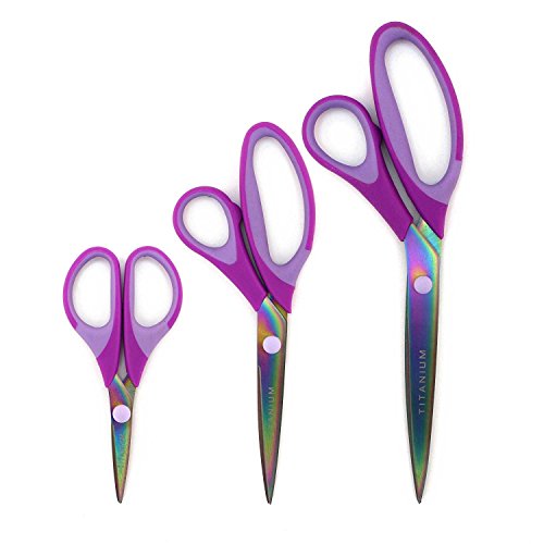 Titanium Softgrip Scissors Set for Sewing, Arts, Crafts, Office - Jubilee Yarn - 1 Set of 3 - Purple