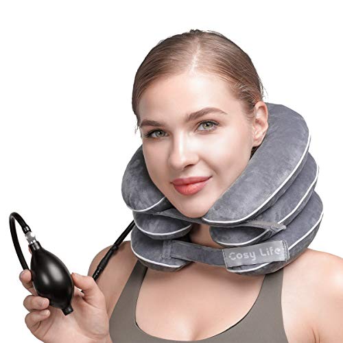 Cervical Neck Traction Device, Cosy Life Inflatable Neck Stretcher Neck Brace for Neck Pain Relief Neck Support Decompression Adjustable Neck Collar Brace Velvet Cervical Traction Pillow Home Use