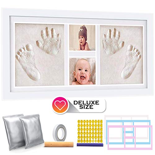 Deluxe Size Baby Hand and Footprint Kit - 16 x 9 inches Baby Picture Frame Kit | Non Toxic No Bake Clay Keepsake Frame - Baby Shower Present | Newborn Baby Gift | Twin Babies | 600 Grams of Clay