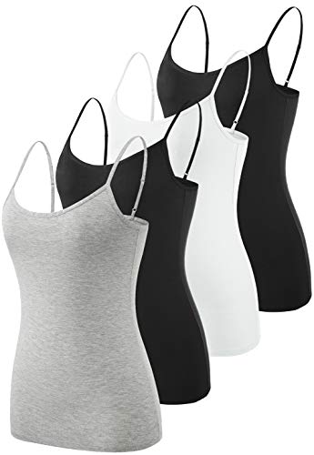 Vislivin Women's Basic Solid Camisole Adjustable Spaghetti Strap Tank Top Black/White/Black/Gray M