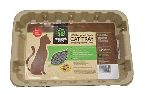 Disposable Cat Litter Boxes, Pre-Filled with 100% Recycled Paper Litter Pellets- 5 Pack of Trays- Includes Litter. Eco Friendly! Simply Peel Off Perforated Lid, Use, Dispose of Entire Tray!