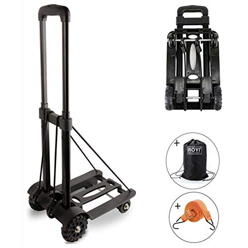 Folding Hand Truck, 70 Kg/155 lbs Heavy Duty 4-Wheel Solid Construction Utility Cart Compact and Lightweight for Luggage, Personal, Travel, Auto, Moving and Office Use - Portable Fold Up Dolly by ROYI