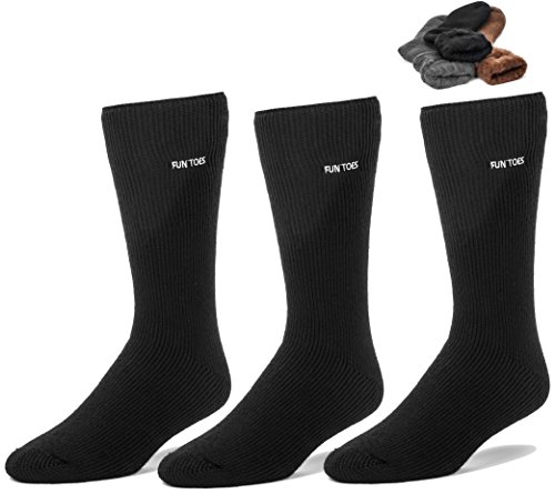 FUN TOES Men 3 pairs thermal insulated heavy duty winter acrylic brushed socks size 8-13 (Black)