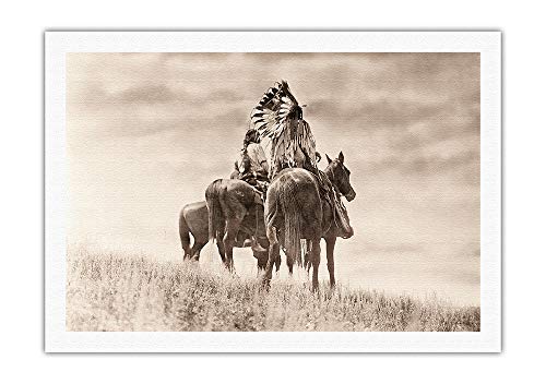 Cheyenne Warriors on Horseback - The North American Indian - Vintage Sepia Toned Photograph by Edward S. Curtis c.1905 - Fine Art Rolled Canvas Print 27in x 40in