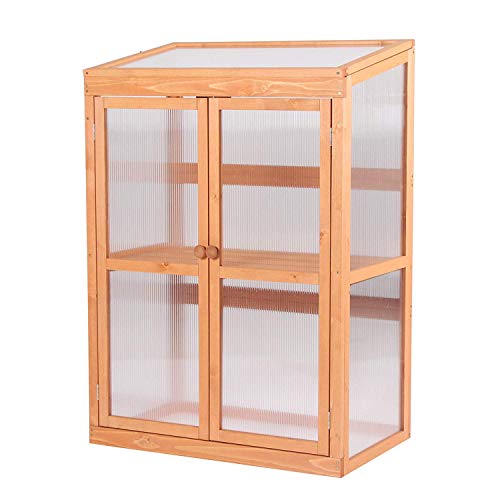 MCombo Wooden Garden Cold Frame Greenhouse Raised Flower Planter Shelf with Hard Translucent PC Protection 0760