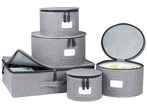 China Storage Set, for Dinnerware Storage and Transport, Protects Dishes, Cups and Mugs, Felt Plate Dividers Included