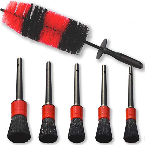 YISHARRY LI Car Wheel Cleaning Brush Kit-17inch Long Soft Bristle Tire Brush and 5 Different Sizes Boar Hair Detail Brushes