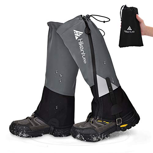 Hikenture Leg Gaiters with Waterproof Zipper, Anti-Tear Water-Resistant Hiking Gaiters, Breathable Shoe Gaiters for Men & Women, Adjustable Snow Boot Gaiters for Hiking, Hunting, Skiing, Running