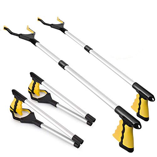 2 Pack-Grabber Reacher Tool for Elderly, 32' Foldable Claw Grabber, Pick Up Stick Grabber, Reacher Grabber Pickup Tool, Trash Picker Upper Grabber, Litter Picker, Garden Nabber, Arm Extension (Yellow)