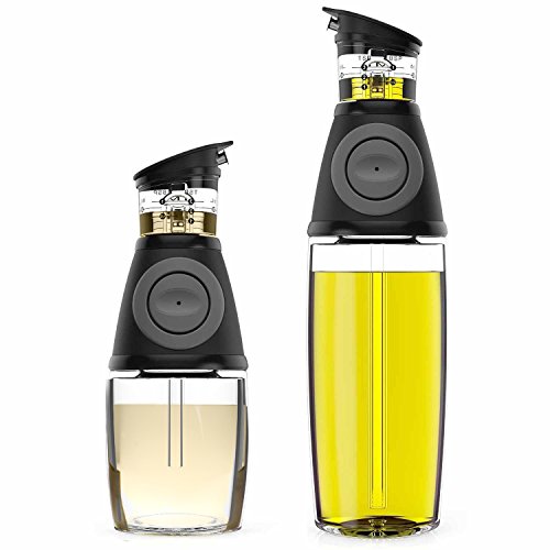 Belwares Olive Oil Dispenser Bottle Set - 2 Pack Oil and Vinegar Cruet with Drip-Free Spouts - Includes 17oz [500ml] and 9oz [250ml] Sized Bottles