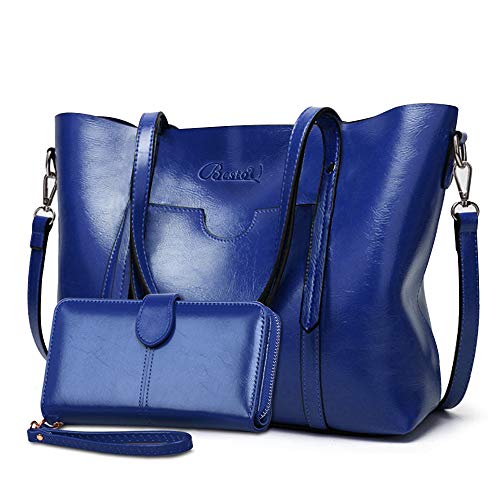Purses and Handbags for Women Large Shoulder Tote Satchel Purse Work Bags with Matching Wallet (Blue)
