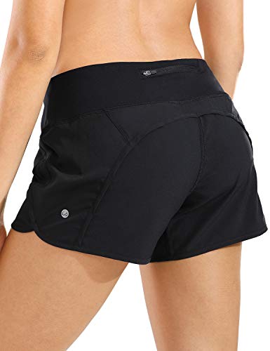 CRZ YOGA Women's Quick-Dry Athletic Sports Running Workout Shorts with Zip Pocket - 4 Inches Black 4''-R403 Large