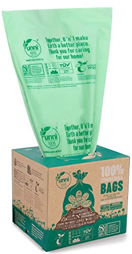 UNNI ASTM D6400 100% Compostable Trash Bags, 2.6 Gallon, 9.84 Liter, 100 Count, Extra Thick 0.71 Mils, Food Scrap Small Kitchen Trash Bags, US BPI and Europe OK Compost Home Certified, San Francisco