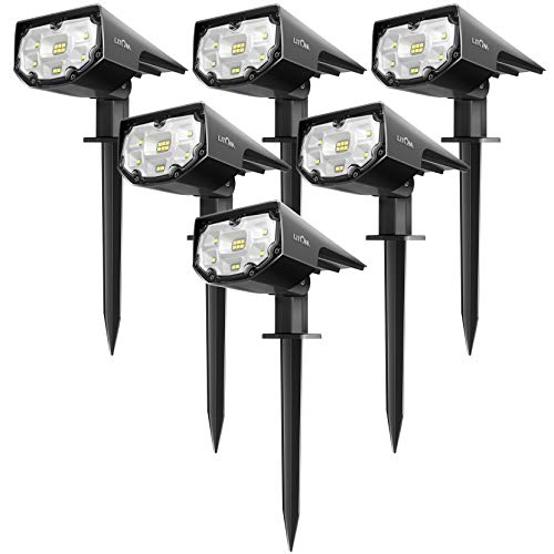 LITOM 12 LEDs Solar Landscape Spotlights, IP67 Waterproof Solar Powered Wall Lights 2-in-1 Wireless Outdoor Solar Landscaping Light for Yard Garden Driveway Porch Walkway Pool Patio 6 Pack Cold White