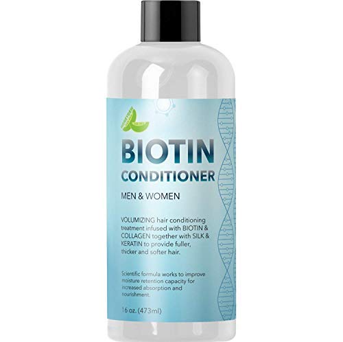 Natural Biotin Conditioner For Hair Loss - DHT Blocker Hair Growth Hair Follicle Stimulator - Dry Damaged Hair Treatment Sulfate Free With Aloe Vera Jojoba Oil Sea Buckthorn and Argan Oil, 16oz, 473ml