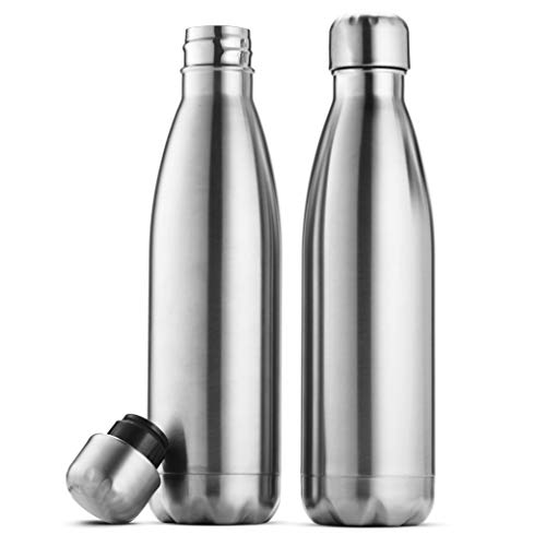 Triple Insulated Stainless Steel Water Bottle (set of 2) 17 Ounce, Sleek Insulated Water Bottles, Keeps Hot and Cold, 100% LeakProof Lids, Sweat Proof Water Bottles, Great for Travel, Picnic & Camping