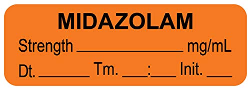 Anesthesia Label, Midazolam mg/mL Date Time Initial, 1-1/2' x 1/2'