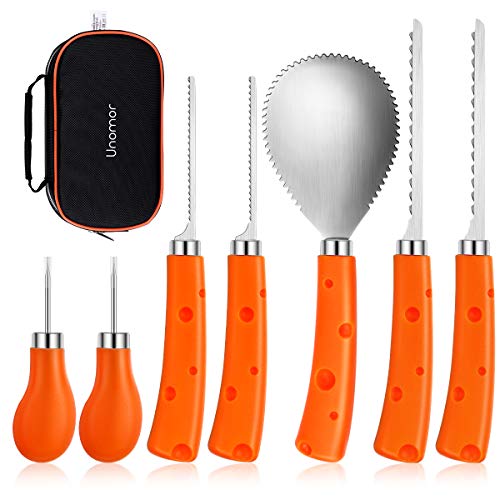 Halloween Pumpkin Carving Tools Kit, 7Pcs Jack-O-Lanterns Stainless Steel Professional Pumpkin Cutting Tools With Anti-slip Handle, Handbag Separately Storage