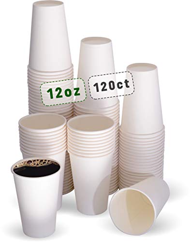 Cuppa Cup Pack 120 Disposable Paper Cups Jumbo Size 12oz for Drink Hot Cold Coffee - White