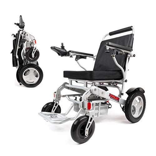 Porto Mobility Ranger D09S Foldable Lightweight All Terrain Premium Electric Wheelchair, Portable, Compact, Two Powerful Motors Airline Approved Folding Motorized Wheelchair (Silver, Standard)
