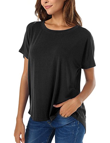 Summer Short Sleeve Casual High Low Loose T Shirt Basic Tees Tops for Women Black L