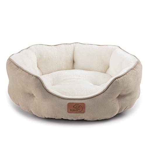 Bedsure Cat Bed for Indoor Cats, 20 inch Dog Bed & Cat Bed, Round Pet Beds for Indoor Cats or Small Dogs, Machine Washable Super Soft & Plush Flannel Pet Supplies, Slip-Resistant Oxford Bottom,Camel